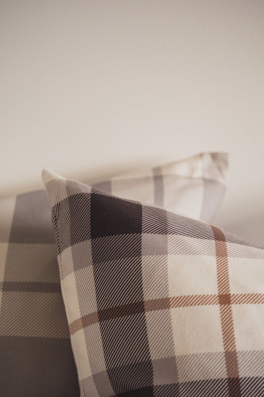 Mocha Plaid Cushion | Dusky Blue & Mocha