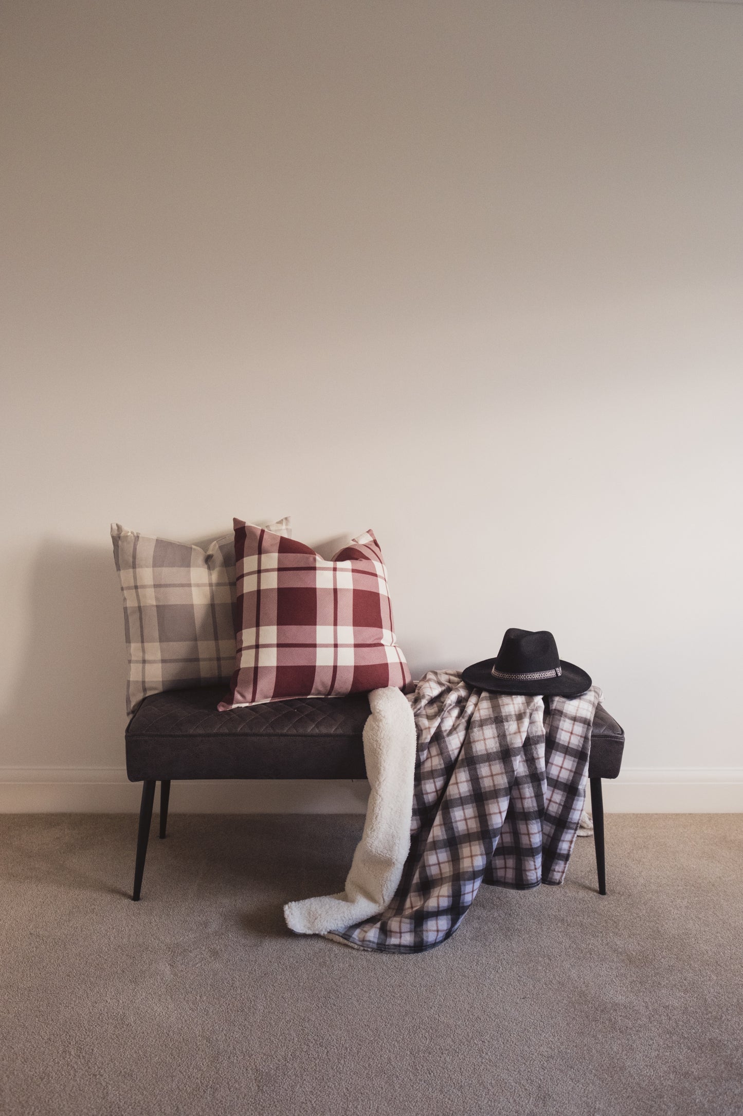 Cozy Plaid Cushion | Burgundy