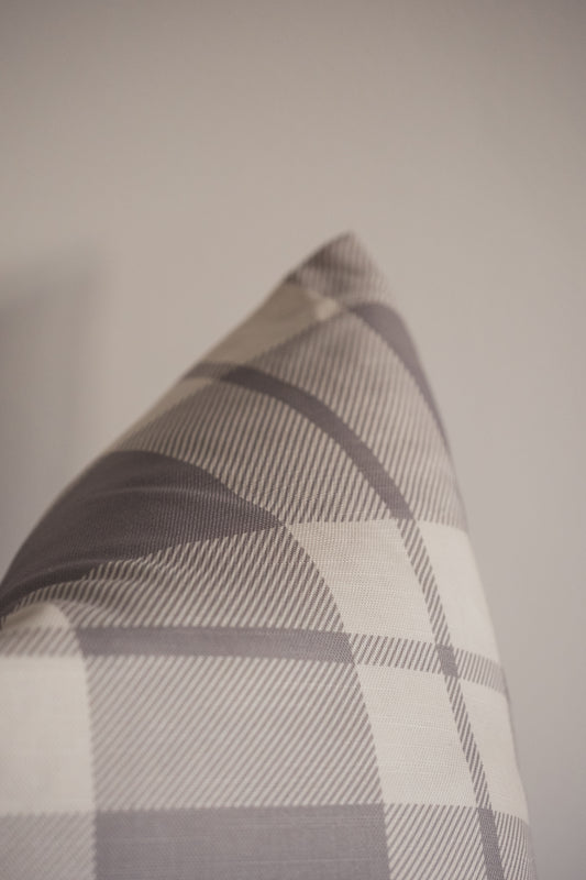 Cozy Plaid Feather Cushion | Dusky Blue