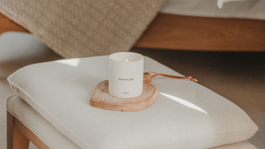 The Lil & Dot Sanctuary Candle in a relaxing home setting
