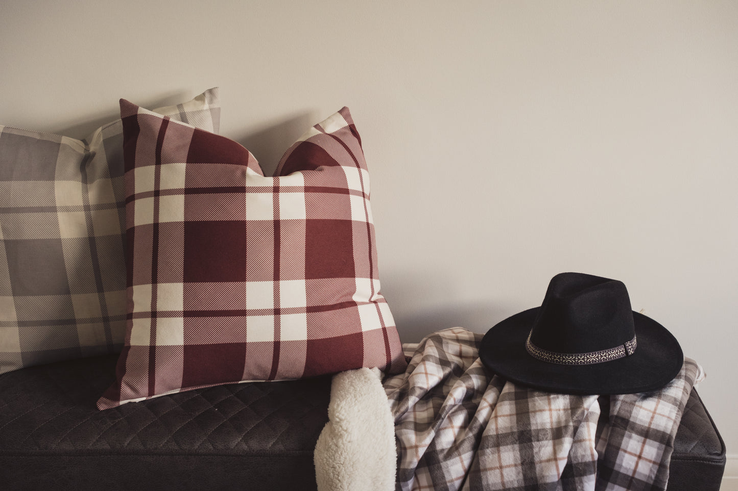 Cozy Plaid Cushion | Burgundy