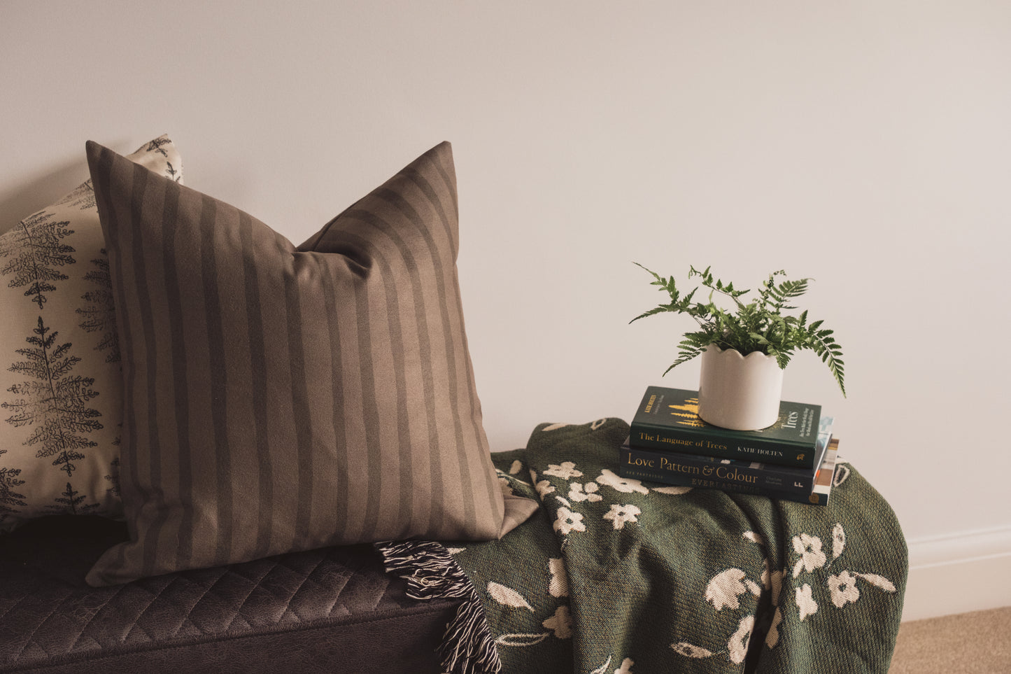 Painterly Stripe Cushion | Deep Green