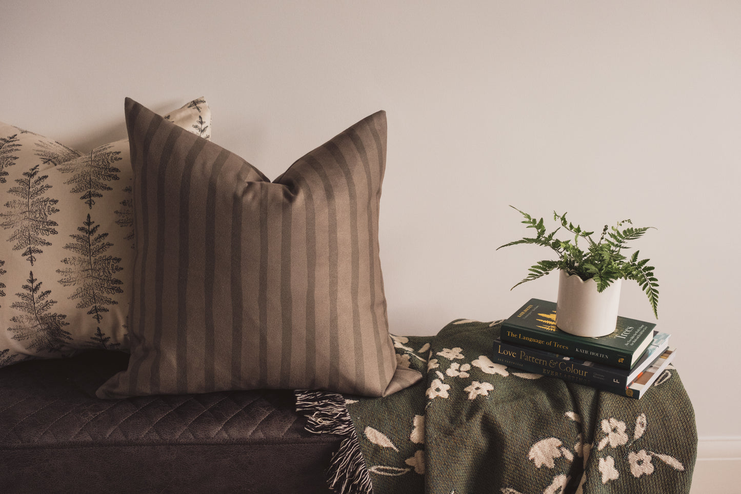 Painterly Stripe Cushion | Deep Green