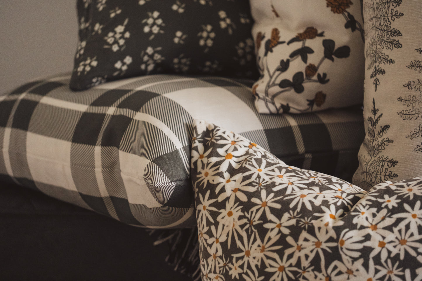 Cozy Plaid Feather Cushion | Moss Green